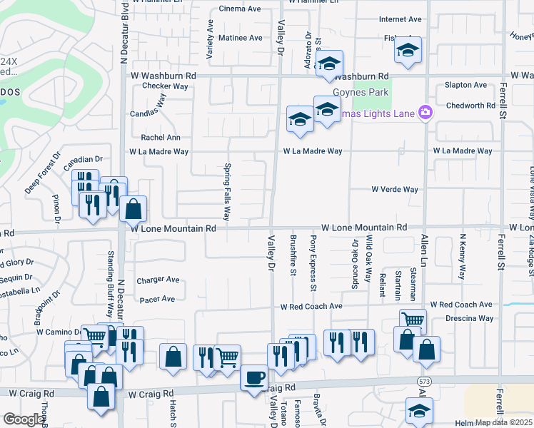 map of restaurants, bars, coffee shops, grocery stores, and more near 4816 Nestled Grove Drive in North Las Vegas