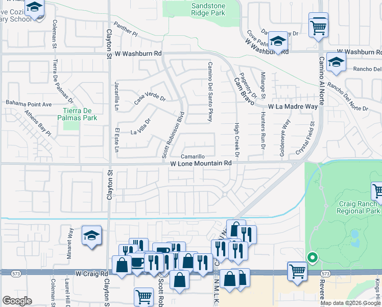 map of restaurants, bars, coffee shops, grocery stores, and more near 1620 Camarillo in North Las Vegas