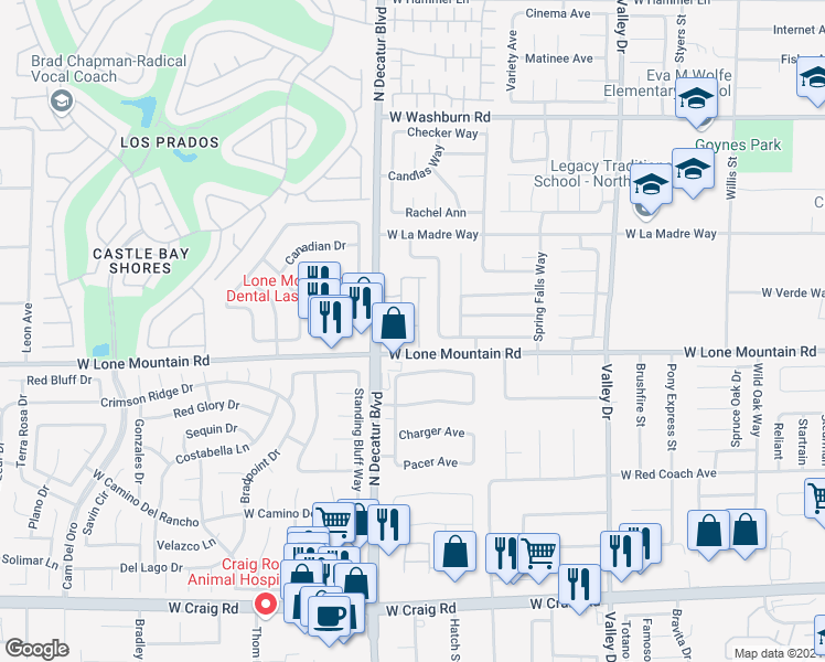 map of restaurants, bars, coffee shops, grocery stores, and more near 4713 Guma Way in North Las Vegas