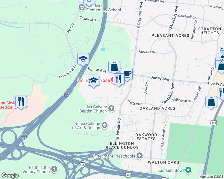 map of restaurants, bars, coffee shops, grocery stores, and more near 520 Lentz Drive in Nashville