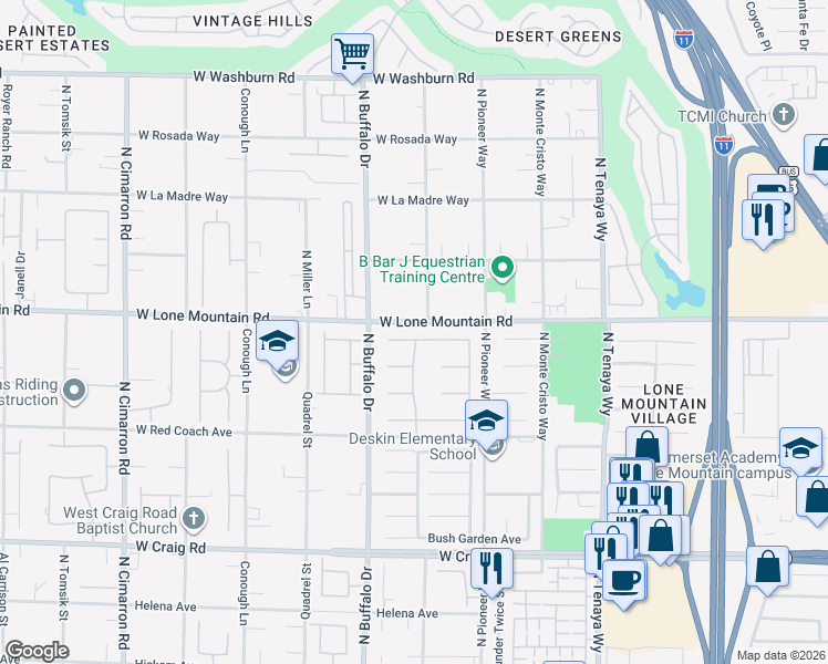 map of restaurants, bars, coffee shops, grocery stores, and more near 7512 Alamo Summit Drive in Las Vegas