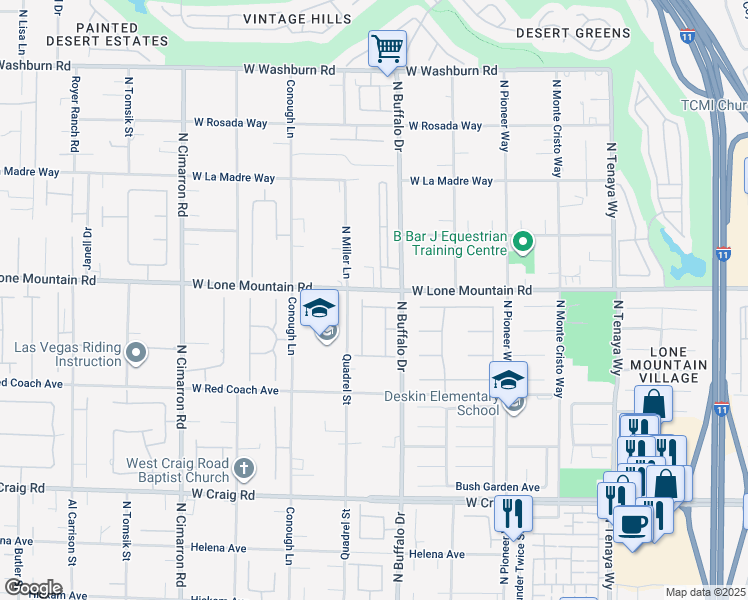 map of restaurants, bars, coffee shops, grocery stores, and more near 7620 Lillywood Avenue in Las Vegas