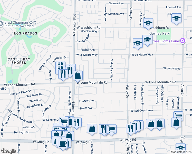 map of restaurants, bars, coffee shops, grocery stores, and more near 4514 Point Breeze Drive in North Las Vegas