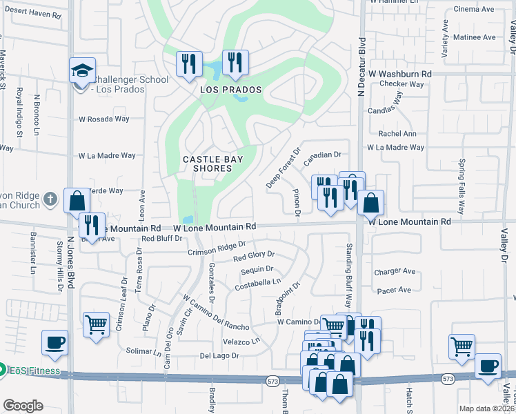 map of restaurants, bars, coffee shops, grocery stores, and more near 5160 West Lone Mountain Road in Las Vegas