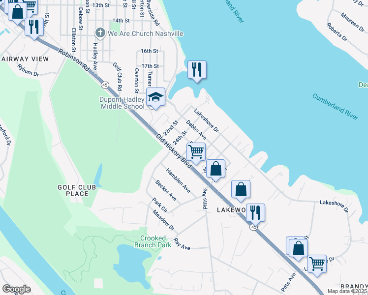 map of restaurants, bars, coffee shops, grocery stores, and more near 109 26th Street in Nashville