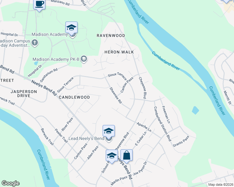 map of restaurants, bars, coffee shops, grocery stores, and more near 1229 Shawnee Road in Nashville