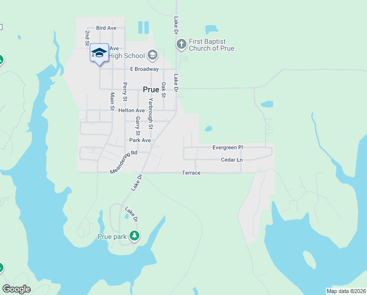 map of restaurants, bars, coffee shops, grocery stores, and more near Rocky Road in Prue