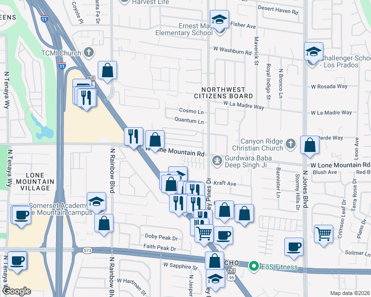 map of restaurants, bars, coffee shops, grocery stores, and more near 6445 Sierra Diablo Avenue in Las Vegas