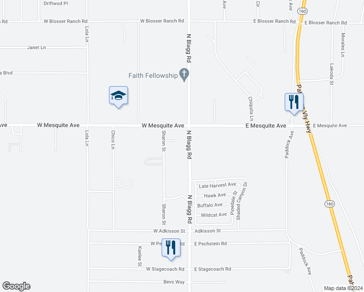 map of restaurants, bars, coffee shops, grocery stores, and more near 1900 North Blagg Road in Pahrump