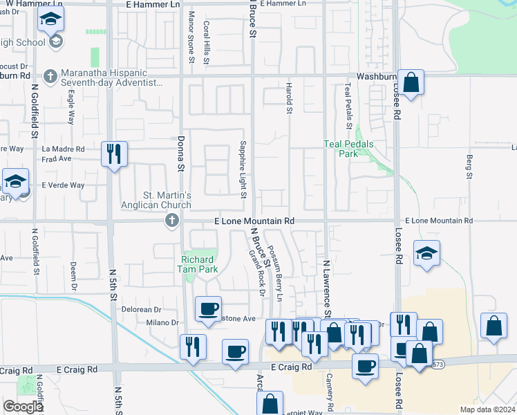map of restaurants, bars, coffee shops, grocery stores, and more near 4821 North Bride Street in North Las Vegas