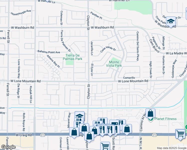 map of restaurants, bars, coffee shops, grocery stores, and more near 1929 Camino Mirada in North Las Vegas