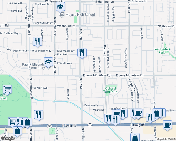 map of restaurants, bars, coffee shops, grocery stores, and more near 4817 Quartz Crest Street in North Las Vegas
