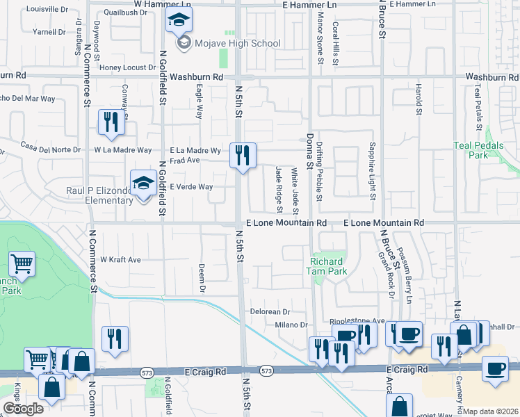 map of restaurants, bars, coffee shops, grocery stores, and more near 4817 Quartz Crest Street in North Las Vegas