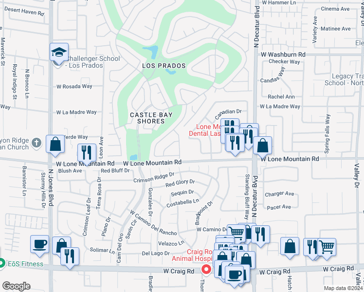 map of restaurants, bars, coffee shops, grocery stores, and more near 4832 Maryvale Drive in Las Vegas