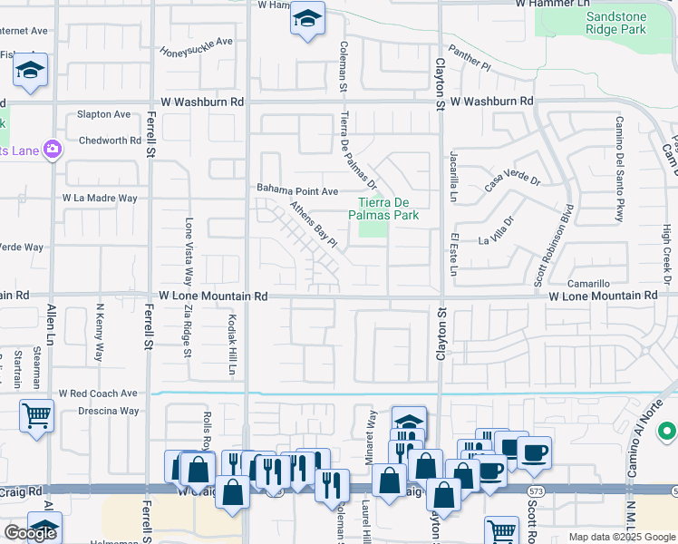 map of restaurants, bars, coffee shops, grocery stores, and more near 2407 Character Court in North Las Vegas