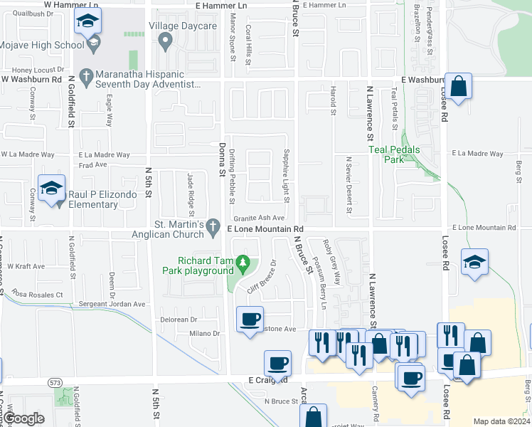 map of restaurants, bars, coffee shops, grocery stores, and more near 1110 Granite Ash Avenue in North Las Vegas