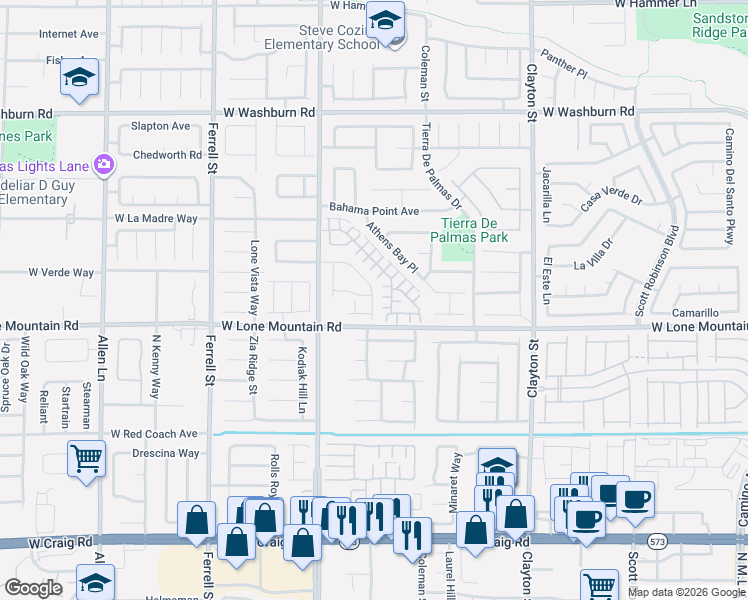 map of restaurants, bars, coffee shops, grocery stores, and more near 2522 Lord Orville Court in North Las Vegas