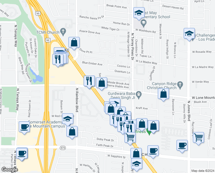map of restaurants, bars, coffee shops, grocery stores, and more near 6541 Sierra Diablo Avenue in Las Vegas