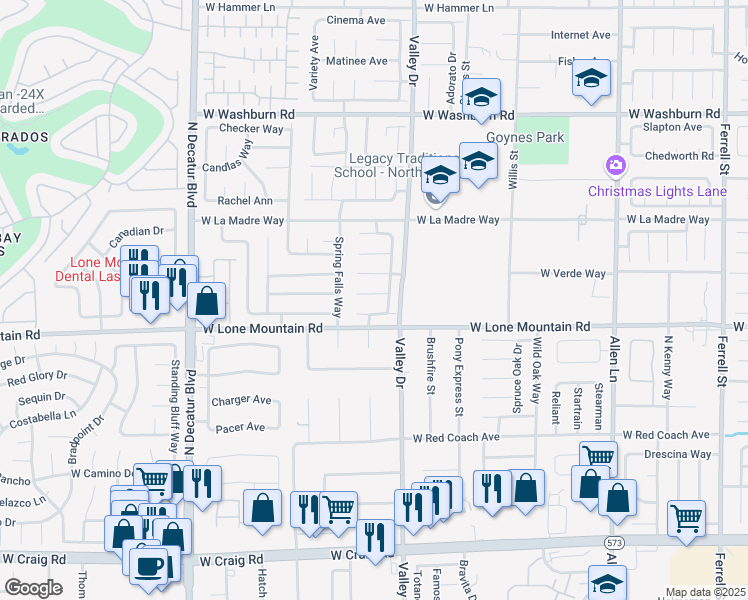 map of restaurants, bars, coffee shops, grocery stores, and more near 4323 Veranda Hill Court in North Las Vegas