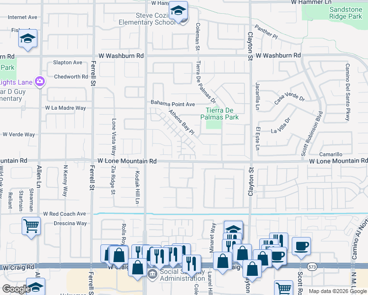 map of restaurants, bars, coffee shops, grocery stores, and more near 2506 Lady Elizabeth Court in North Las Vegas