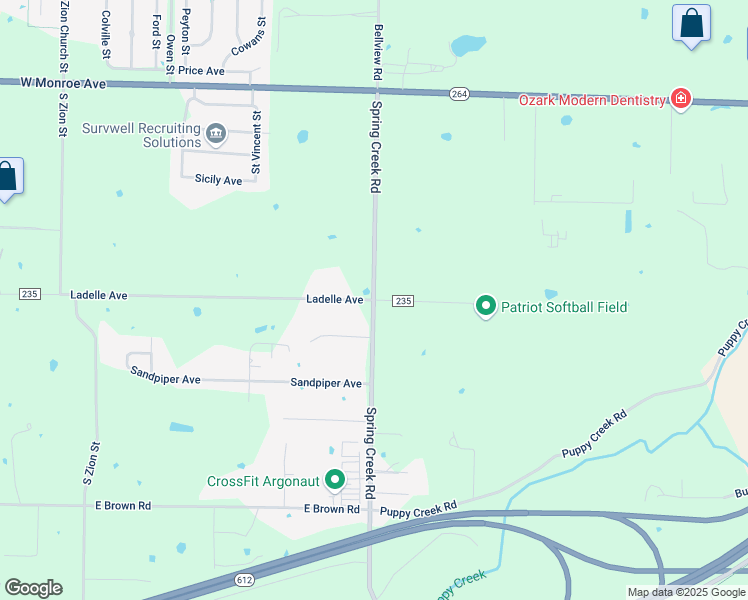 map of restaurants, bars, coffee shops, grocery stores, and more near 510 Spring Creek Road in Lowell