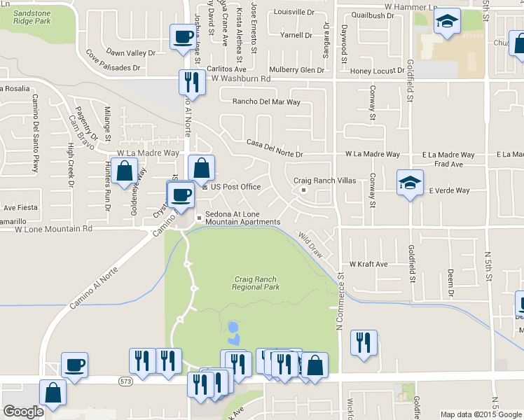 map of restaurants, bars, coffee shops, grocery stores, and more near in North Las Vegas
