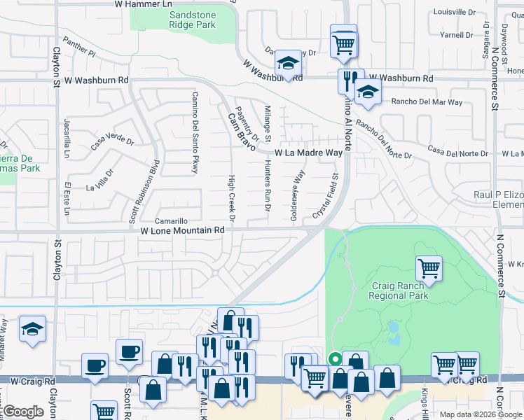 map of restaurants, bars, coffee shops, grocery stores, and more near 1209 Stonesthrow Circle in North Las Vegas