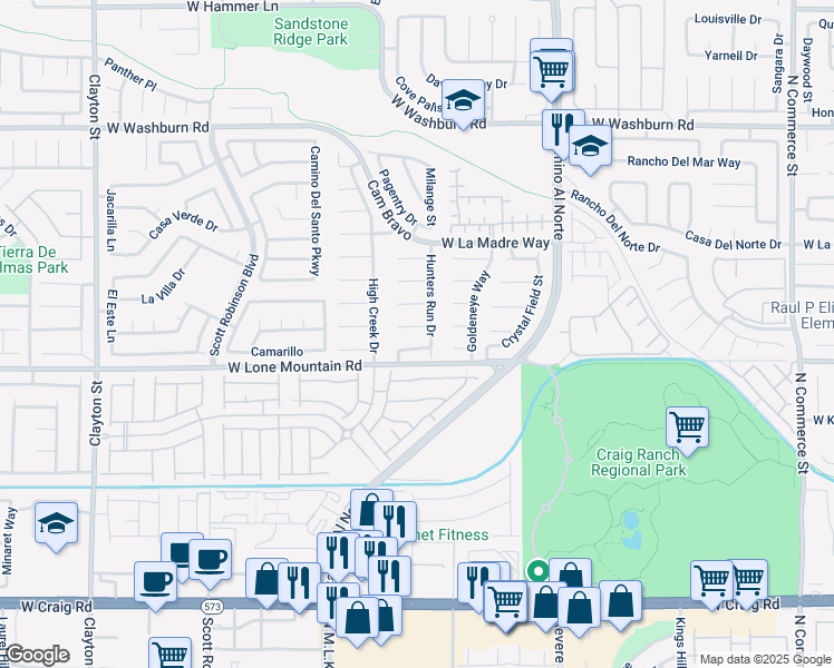 map of restaurants, bars, coffee shops, grocery stores, and more near 1213 Stonesthrow Circle in North Las Vegas