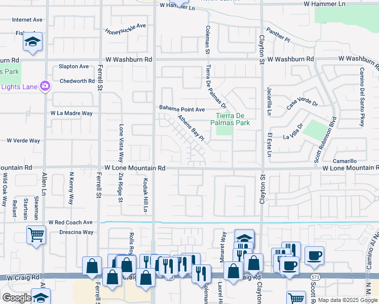 map of restaurants, bars, coffee shops, grocery stores, and more near 2518 Priority Court in North Las Vegas