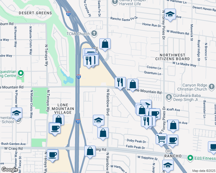 map of restaurants, bars, coffee shops, grocery stores, and more near W Lone Mountain Rd & N Rainbow Blvd in Las Vegas