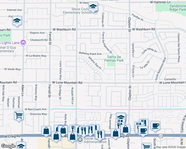 map of restaurants, bars, coffee shops, grocery stores, and more near 2520 Priority Court in North Las Vegas