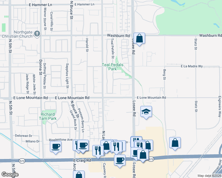map of restaurants, bars, coffee shops, grocery stores, and more near 4827 Teal Petals Street in North Las Vegas