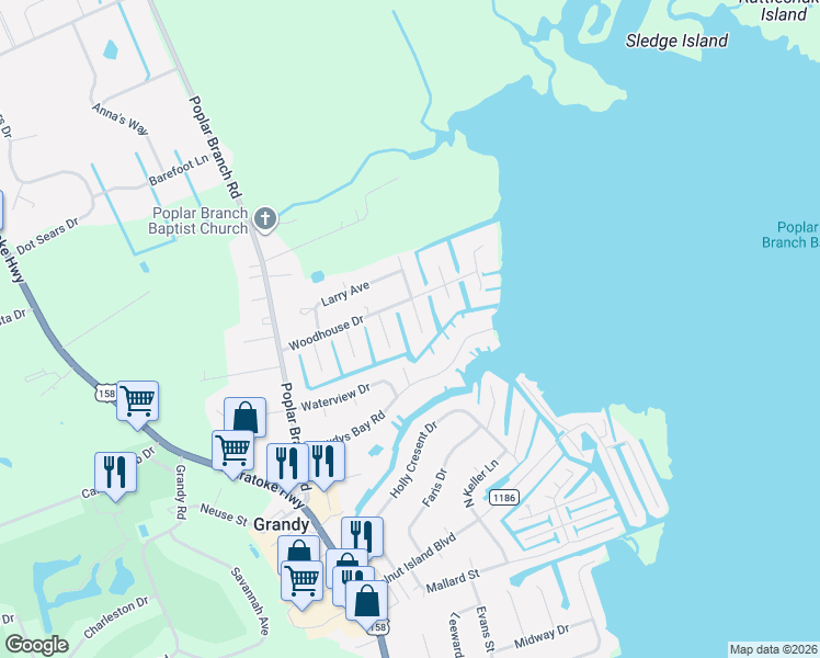 map of restaurants, bars, coffee shops, grocery stores, and more near 109 Teal Court in Grandy