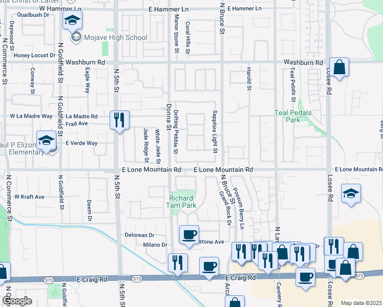 map of restaurants, bars, coffee shops, grocery stores, and more near 1019 Pearl Marble Avenue in North Las Vegas