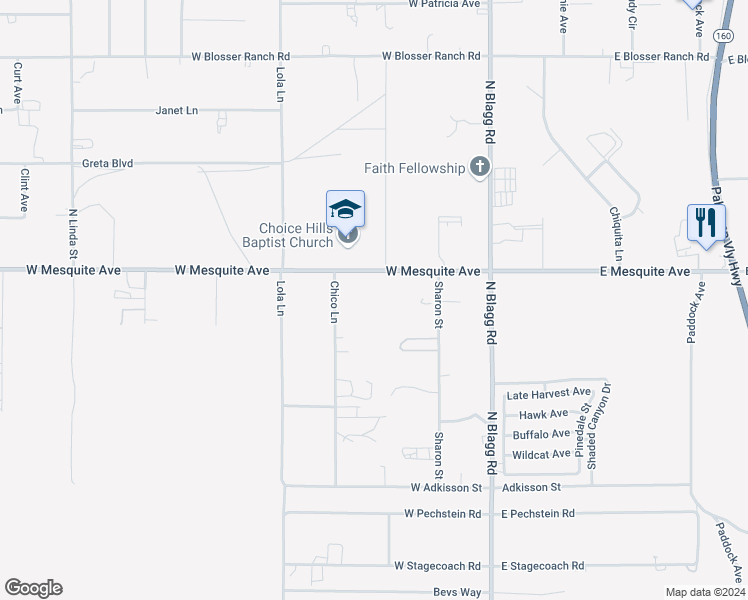 map of restaurants, bars, coffee shops, grocery stores, and more near 281 West Mesquite Avenue in Pahrump