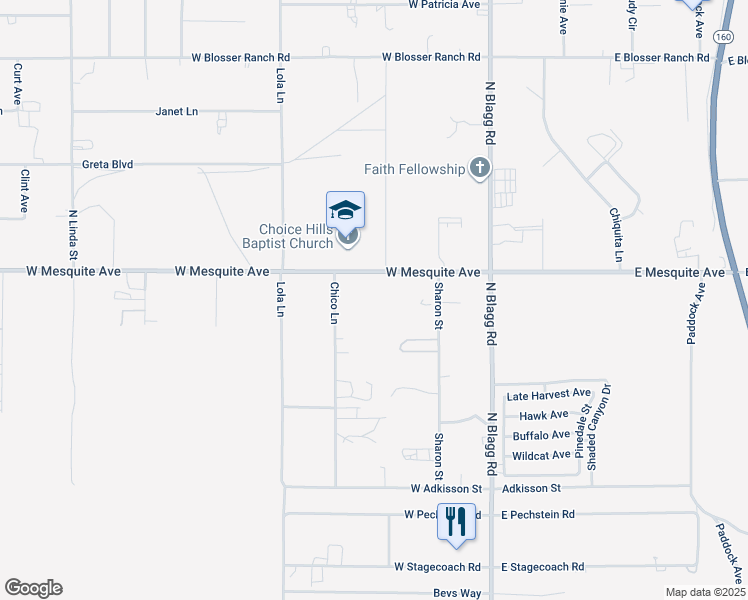 map of restaurants, bars, coffee shops, grocery stores, and more near 281 West Mesquite Avenue in Pahrump