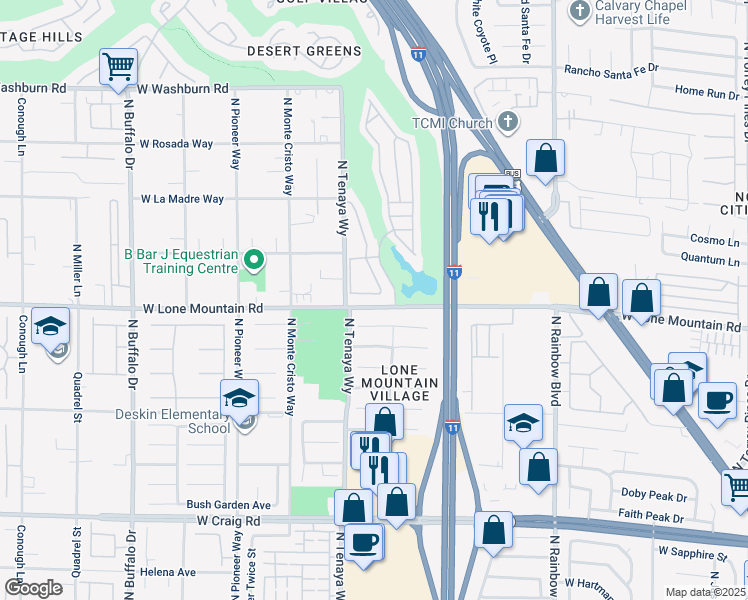 map of restaurants, bars, coffee shops, grocery stores, and more near 7104 Desert Clover Court in Las Vegas