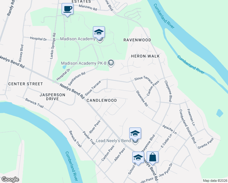 map of restaurants, bars, coffee shops, grocery stores, and more near 2061 Candlewood Drive in Nashville