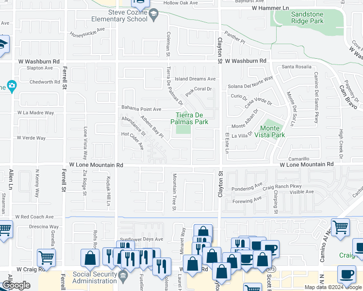 map of restaurants, bars, coffee shops, grocery stores, and more near 2228 Costa Palma Avenue in North Las Vegas