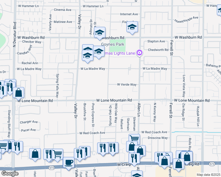 map of restaurants, bars, coffee shops, grocery stores, and more near 4004 Madrone Drive in North Las Vegas