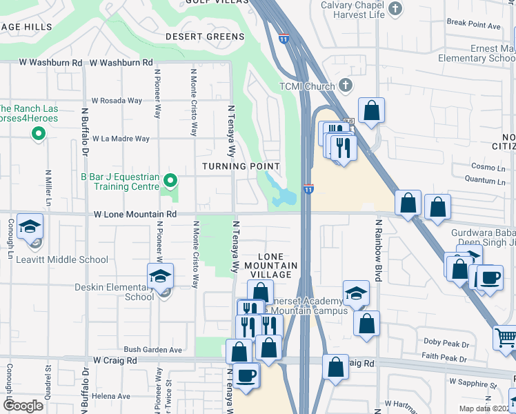 map of restaurants, bars, coffee shops, grocery stores, and more near 7104 Desert Clover Court in Las Vegas