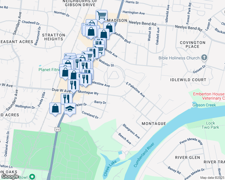 map of restaurants, bars, coffee shops, grocery stores, and more near 204B East Due West Avenue in Nashville