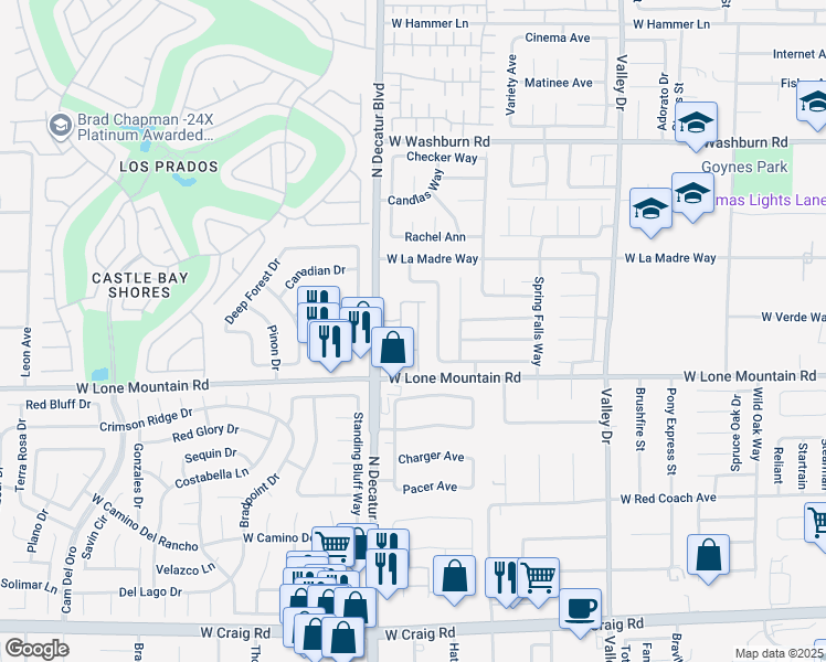 map of restaurants, bars, coffee shops, grocery stores, and more near 4851 Marco Polo Street in North Las Vegas