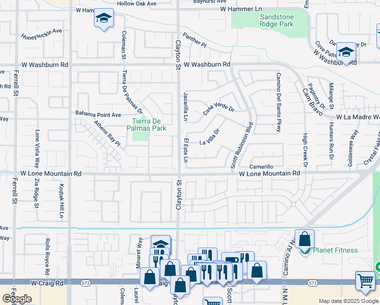 map of restaurants, bars, coffee shops, grocery stores, and more near 4844 El Este Lane in North Las Vegas