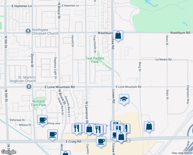 map of restaurants, bars, coffee shops, grocery stores, and more near 4836 Teal Petals Street in North Las Vegas