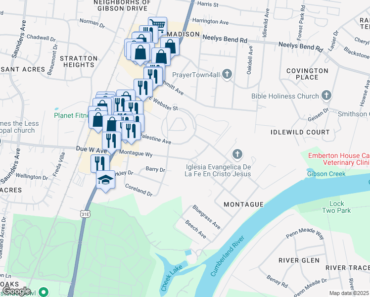 map of restaurants, bars, coffee shops, grocery stores, and more near 212 East Palestine Avenue in Nashville