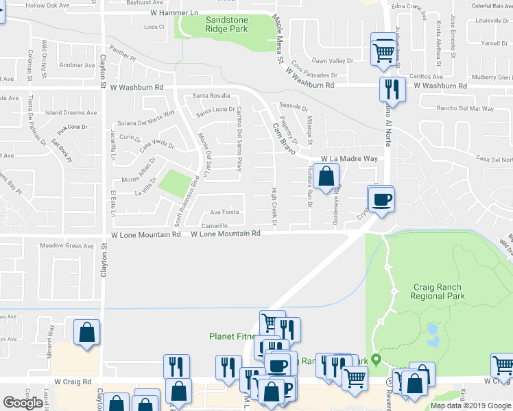 map of restaurants, bars, coffee shops, grocery stores, and more near 1324 Royal Creek in North Las Vegas