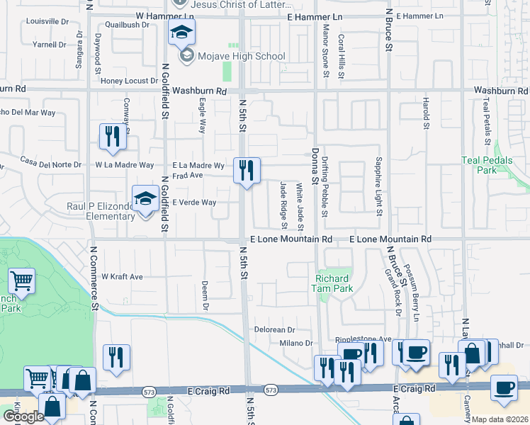 map of restaurants, bars, coffee shops, grocery stores, and more near 4833 Quartz Crest Street in North Las Vegas