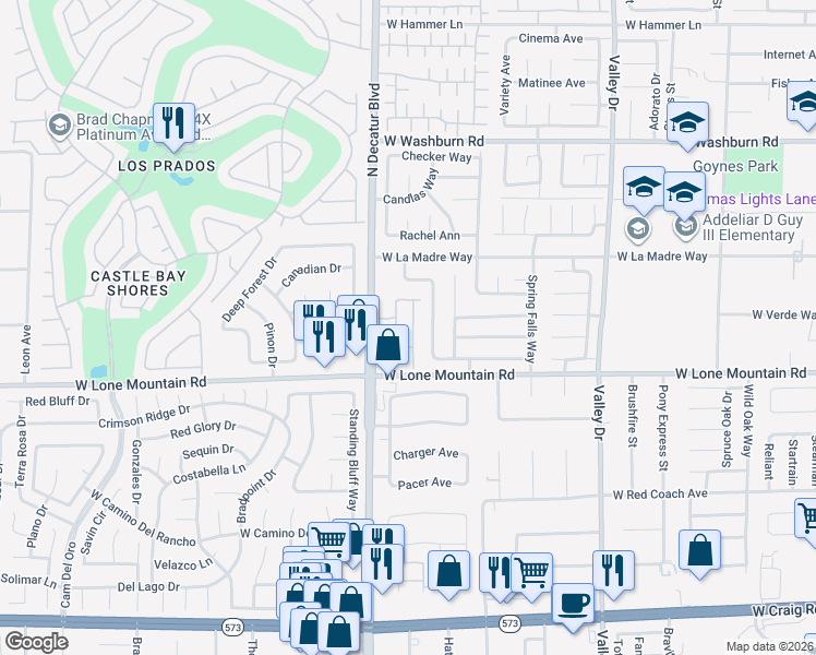 map of restaurants, bars, coffee shops, grocery stores, and more near 4851 Marco Polo Street in North Las Vegas