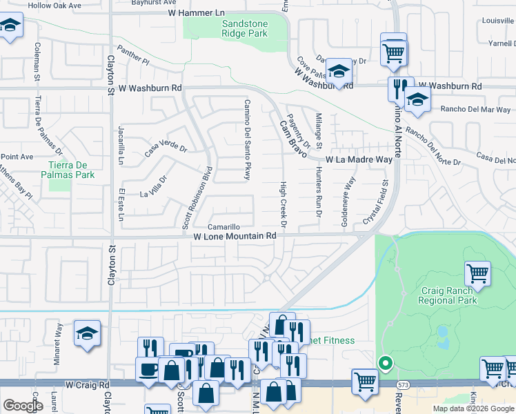 map of restaurants, bars, coffee shops, grocery stores, and more near 4870 La Princesa in North Las Vegas
